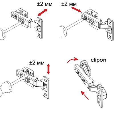 Петля накладная с доводчиком 45мм h0 clip-on AKS PLUS 3D (саморезы, заглушки) - фото 5