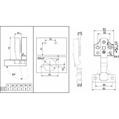 Петля накладная с доводчиком 45мм h0 clip-on PRIME by AKS (саморезы, заглушки) д/фасадов до 28мм (упак. = 2 шт.) - фото 2