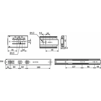 Направляющая шариковая L-350 h=45 AKS SMART SOFT CLOSE + PUSH TO OPEN - фото 2