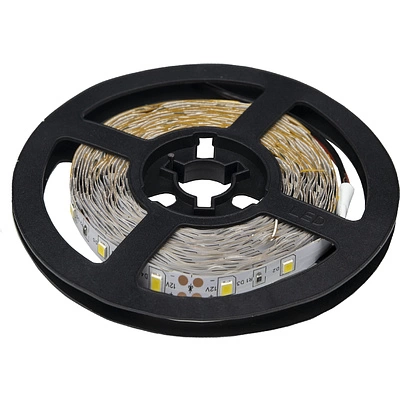 Лента светодиодная - 4,8W/m, 12V, 8мм, 2835, 60 д/м, IP20, холодный белый (6000K), CRI>70, 220 Lm, 5м, AKS - фото 1