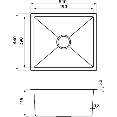 Мойка н/сталь, прямоугольная одночашевая, 540*440мм, сатин никель, универсальная, AKS (3,2мм) - фото 3