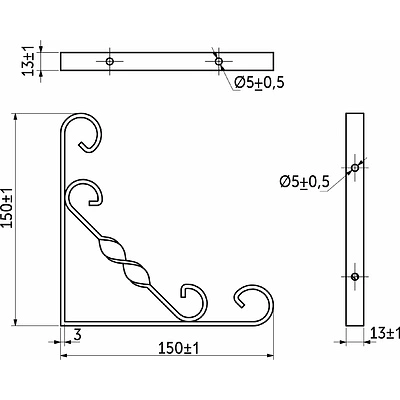 Полкодержатель мет. ARFA 150*150*13*2.5, черный AKS - фото 2