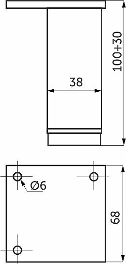 Опора меб. алюм. 38х38 h100-130 с регул. мат.хром РФ - фото 2