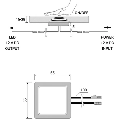Выключатель AKS бесконтактный для столешниц (max 38mm) с миниконектором, 36/72W - фото 2